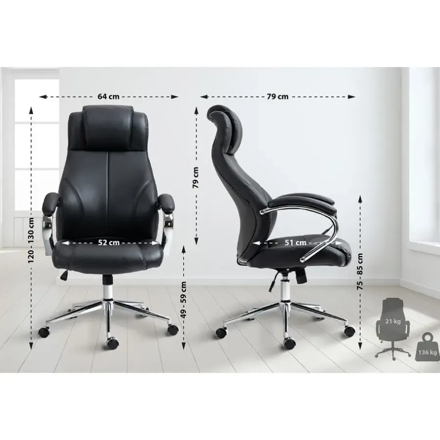 Bureaustoelen|Bureaustoelen-CLP Bureaustoel Salford chroom Frame - Echt leer - zwart