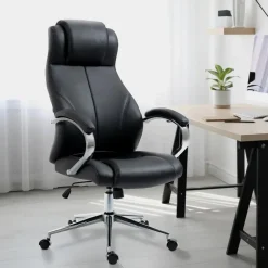 Bureaustoelen|Bureaustoelen-CLP Bureaustoel Salford chroom Frame - Echt leer - zwart