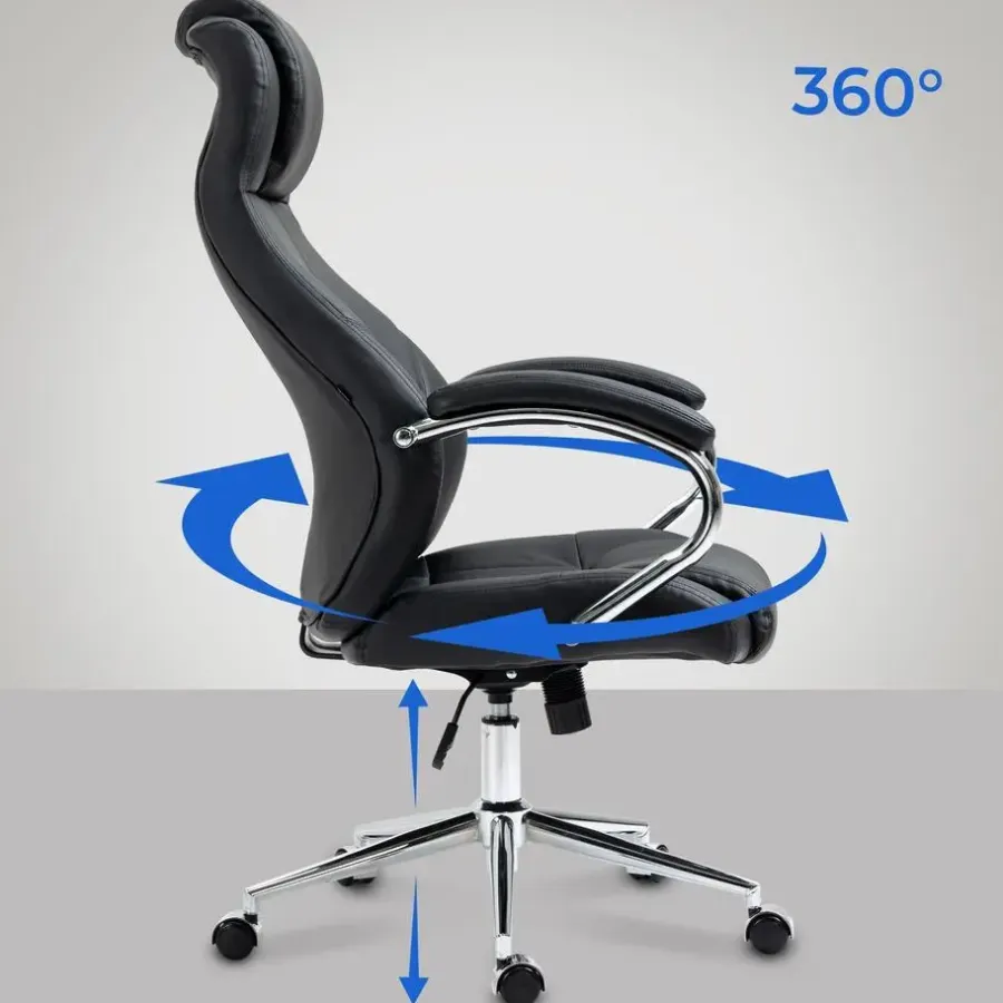 Bureaustoelen|Bureaustoelen-CLP Bureaustoel Salford chroom Frame - Echt leer - zwart