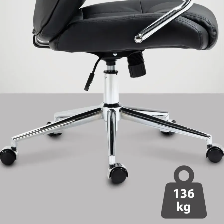 Bureaustoelen|Bureaustoelen-CLP Bureaustoel Salford chroom Frame - Echt leer - zwart