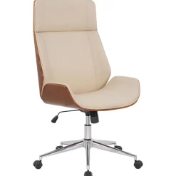 Bureaustoelen|Bureaustoelen-CLP Bureaustoel Varel chroom Frame - Kunstleer - walnoot/creme