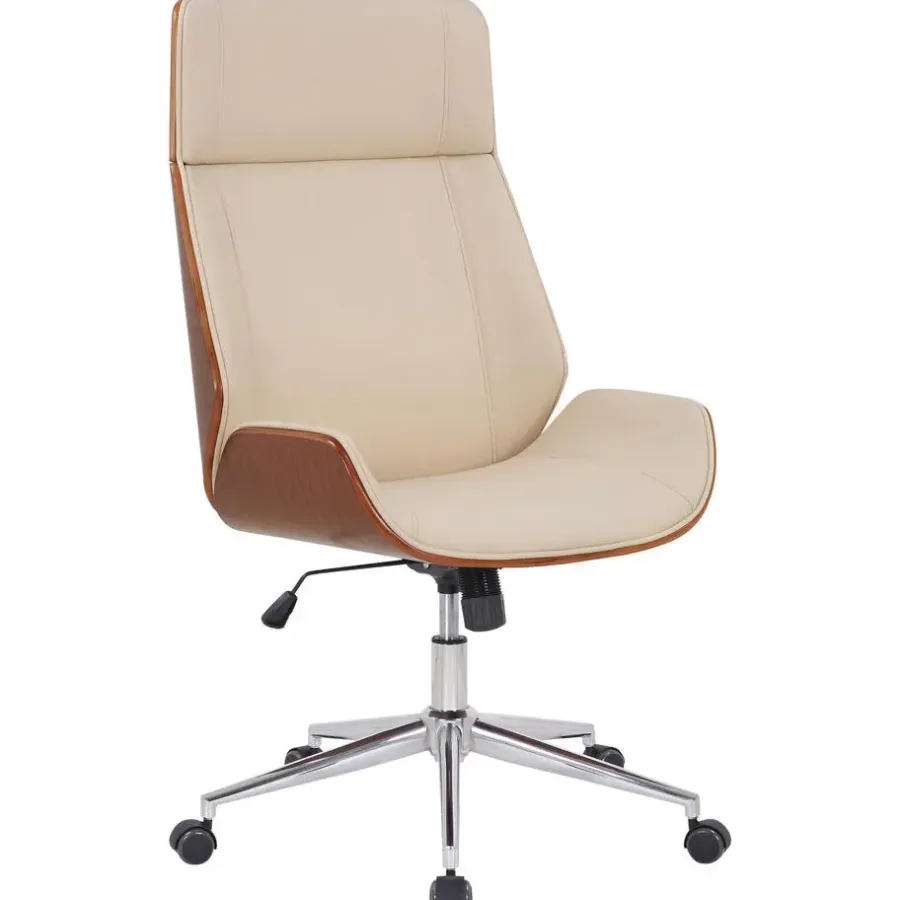 Bureaustoelen|Bureaustoelen-CLP Bureaustoel Varel chroom Frame - Kunstleer - walnoot/creme