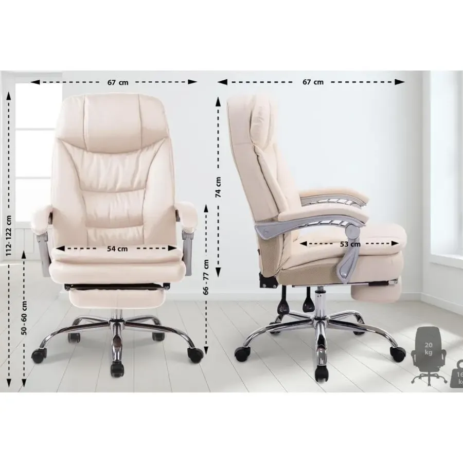 Bureaustoelen|Bureaustoelen-CLP Bureaustoel XL Troy chroom Frame - Kunstleer - creme