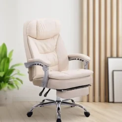 Bureaustoelen|Bureaustoelen-CLP Bureaustoel XL Troy chroom Frame - Kunstleer - creme