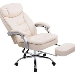 Bureaustoelen|Bureaustoelen-CLP Bureaustoel XL Troy chroom Frame - Kunstleer - creme