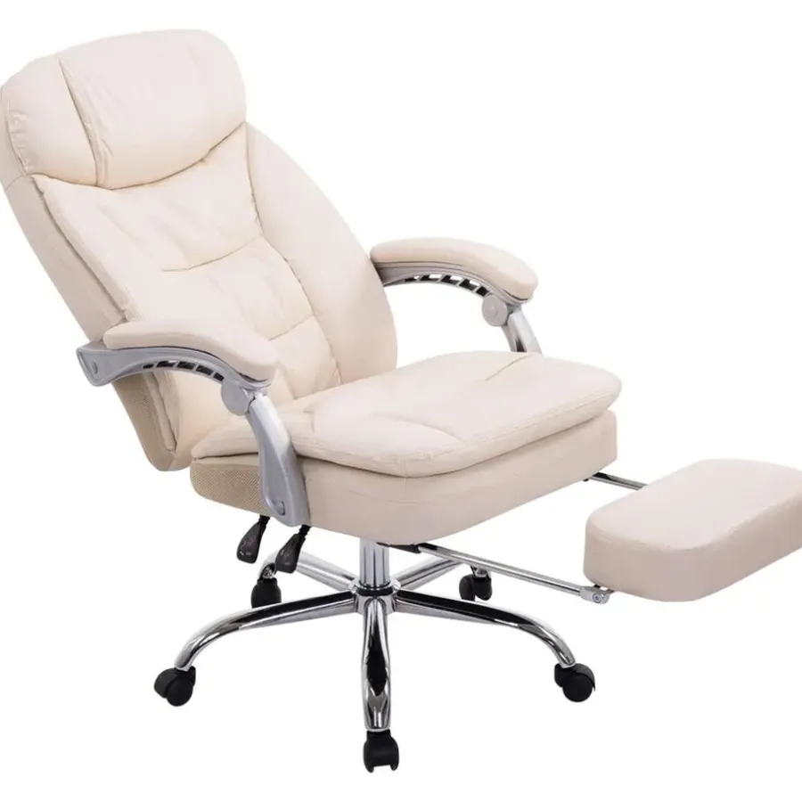 Bureaustoelen|Bureaustoelen-CLP Bureaustoel XL Troy chroom Frame - Kunstleer - creme