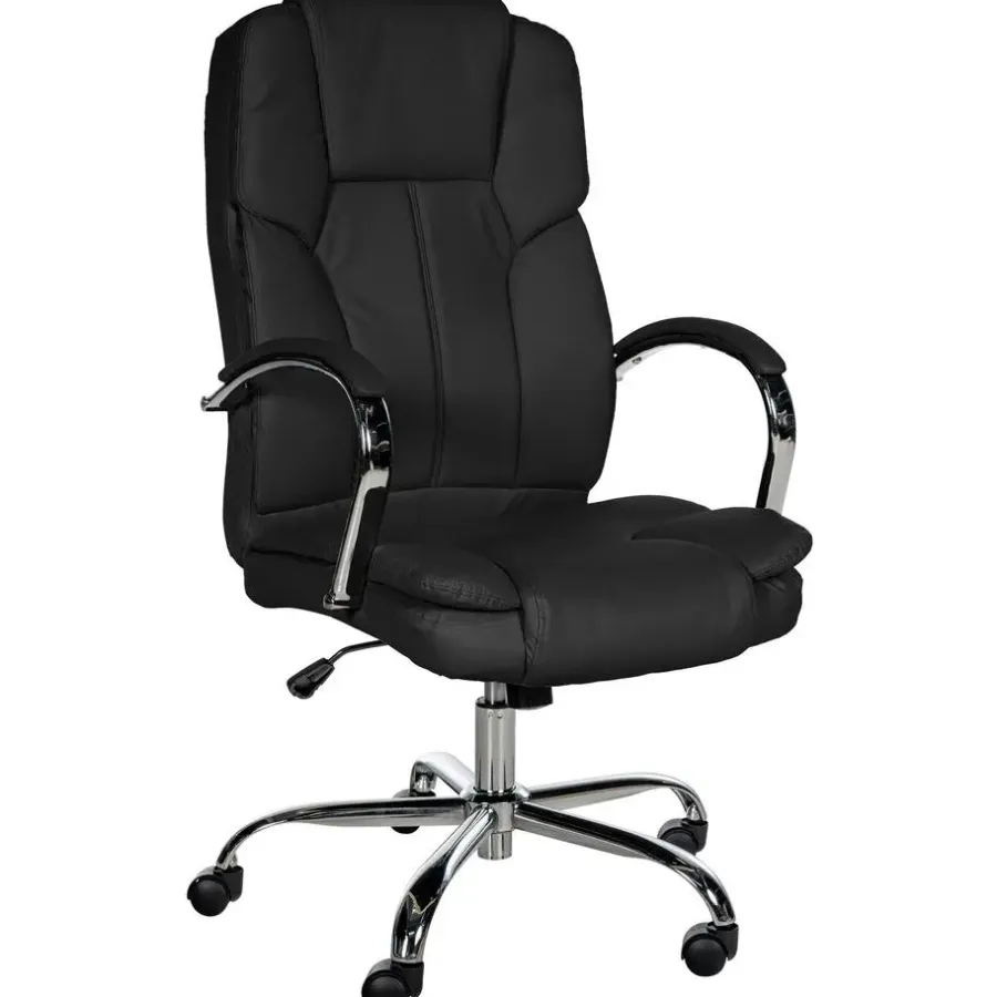 Bureaustoelen|Bureaustoelen-CLP Bureaustoel XXL Xanthos chroom Frame - Kunstleer - zwart