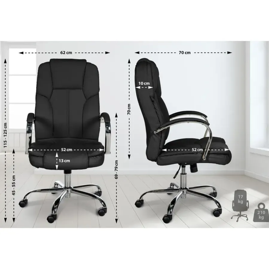 Bureaustoelen|Bureaustoelen-CLP Bureaustoel XXL Xanthos chroom Frame - Kunstleer - zwart