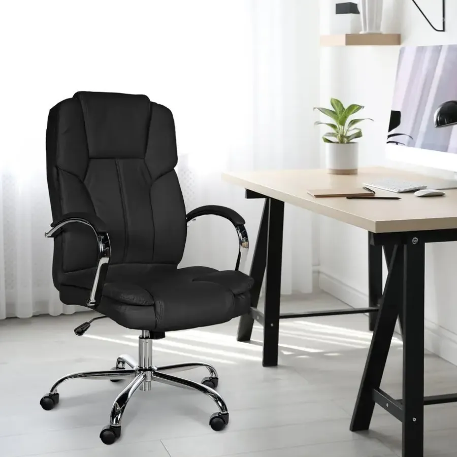 Bureaustoelen|Bureaustoelen-CLP Bureaustoel XXL Xanthos chroom Frame - Kunstleer - zwart