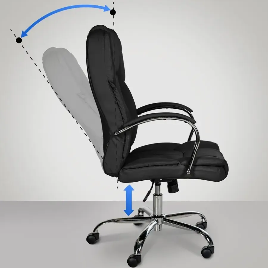 Bureaustoelen|Bureaustoelen-CLP Bureaustoel XXL Xanthos chroom Frame - Kunstleer - zwart