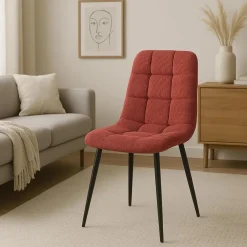 Eetkamerstoelen-CLP Eetkamerstoel Antibes zwart Frame - Ribstof - bordeauxrood