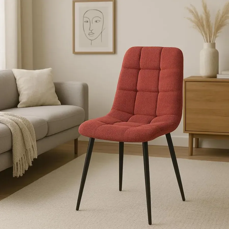 Eetkamerstoelen-CLP Eetkamerstoel Antibes zwart Frame - Ribstof - bordeauxrood