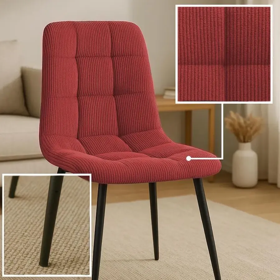 Eetkamerstoelen-CLP Eetkamerstoel Antibes zwart Frame - Ribstof - bordeauxrood