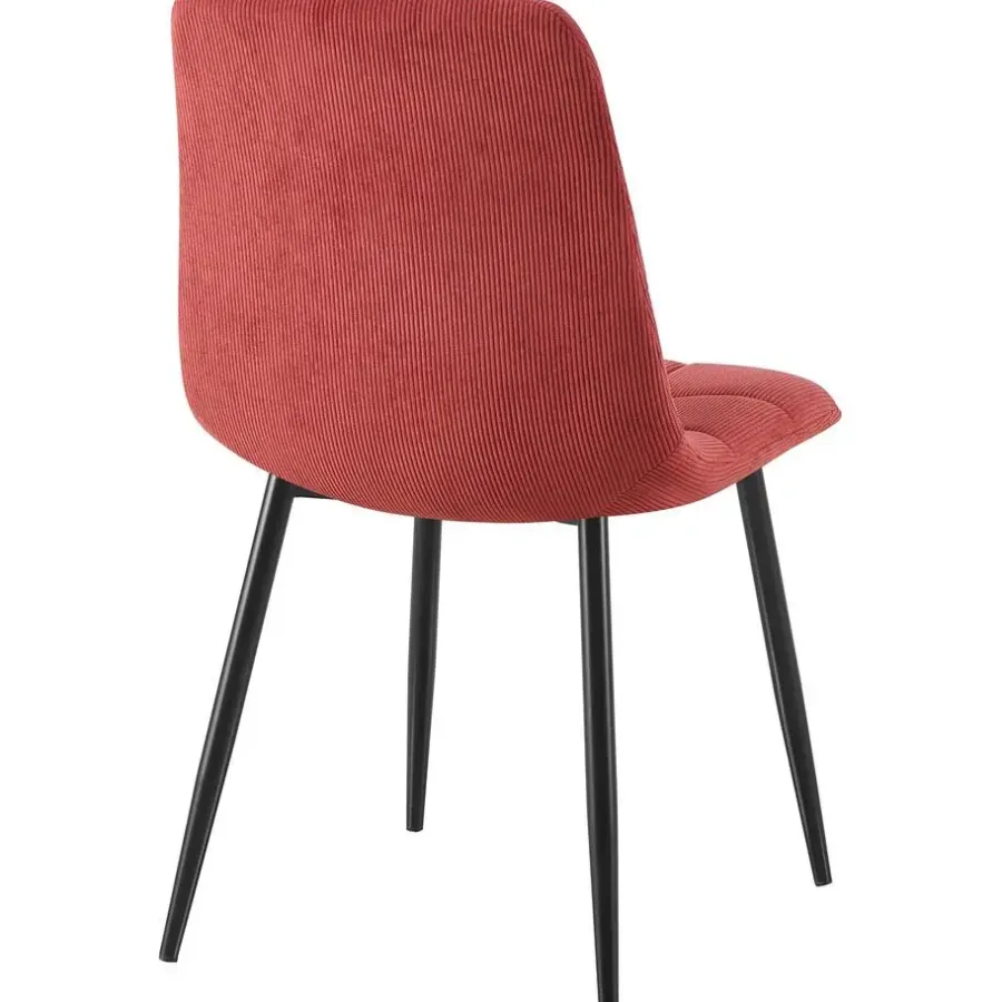 Eetkamerstoelen-CLP Eetkamerstoel Antibes zwart Frame - Ribstof - bordeauxrood