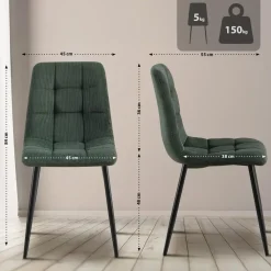 CLP Eetkamerstoel Antibes zwart Frame - Ribstof - groen