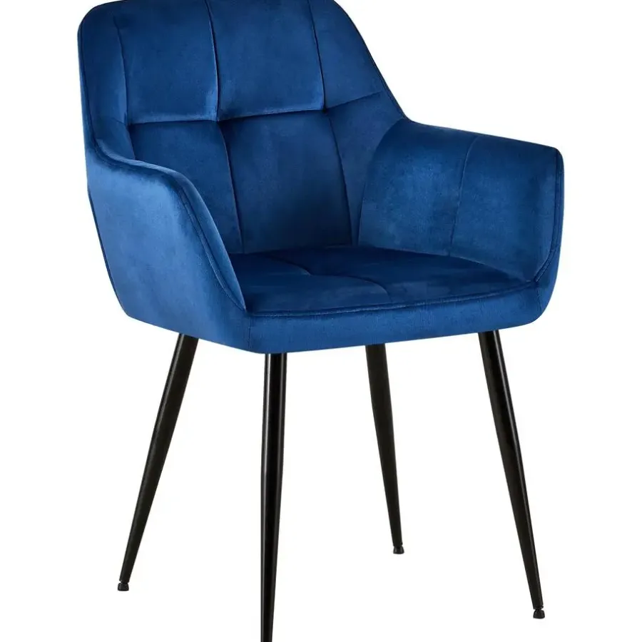 Eetkamerstoelen-CLP Eetkamerstoel Emia zwart Frame - Fluweel - blauw