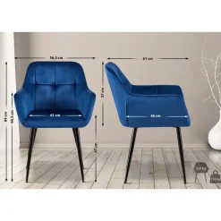 Eetkamerstoelen-CLP Eetkamerstoel Emia zwart Frame - Fluweel - blauw