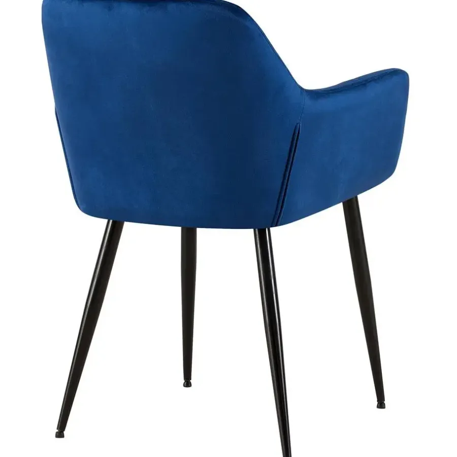 Eetkamerstoelen-CLP Eetkamerstoel Emia zwart Frame - Fluweel - blauw