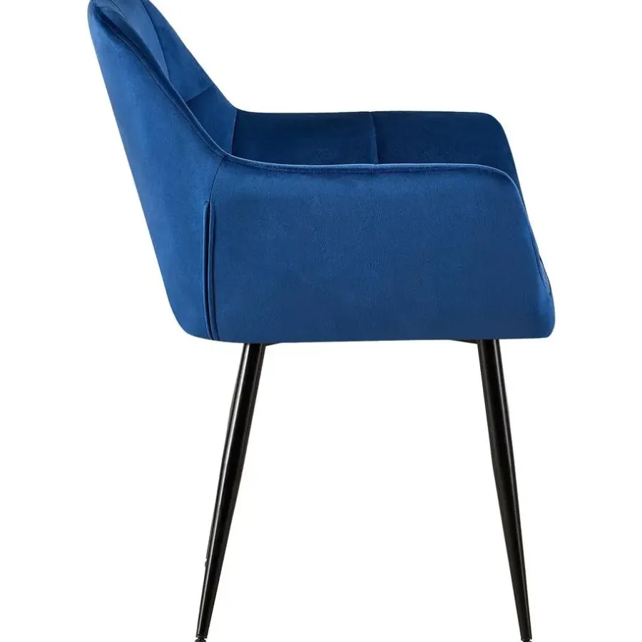Eetkamerstoelen-CLP Eetkamerstoel Emia zwart Frame - Fluweel - blauw