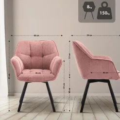 Eetkamerstoelen-CLP Eetkamerstoel Jordi zwart Frame - Ribstof - roze