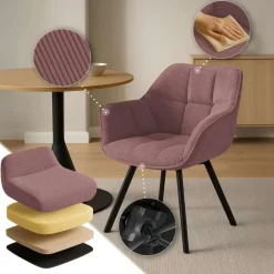 Eetkamerstoelen-CLP Eetkamerstoel Jordi zwart Frame - Ribstof - roze