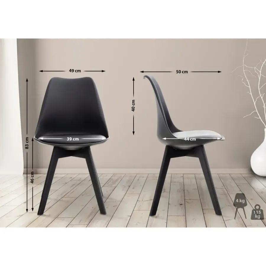 Eetkamerstoelen-CLP Eetkamerstoel Linares natura Frame - Kunststof - zwart/zwart
