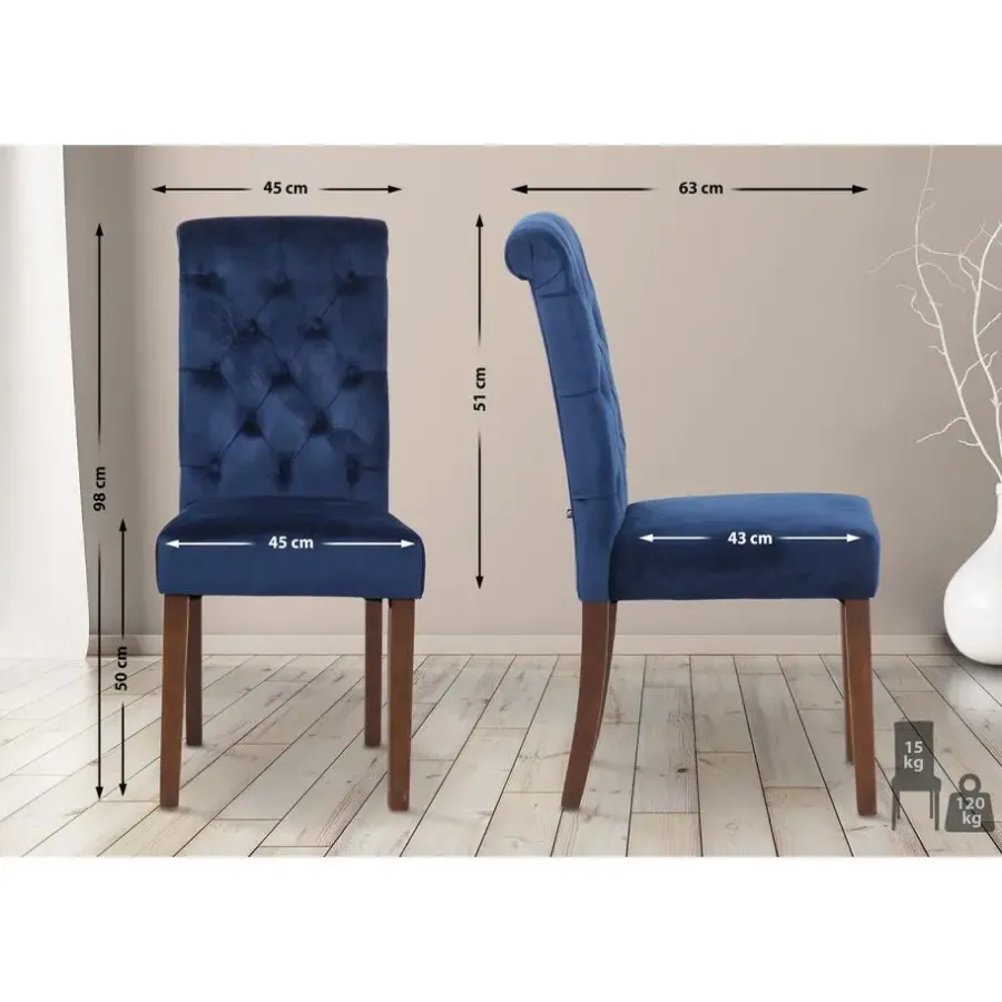 CLP Eetkamerstoel Lisburn walnoot Frame - Fluweel - blauw
