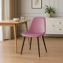 Eetkamerstoelen-CLP Eetkamerstoel Maryam zwart Frame - Fluweel - roze