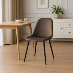 Eetkamerstoelen-CLP Eetkamerstoel Maryam zwart Frame - Fluweel - bruin