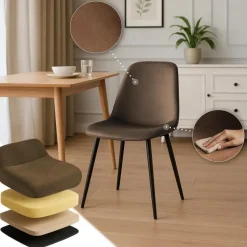 Eetkamerstoelen-CLP Eetkamerstoel Maryam zwart Frame - Fluweel - bruin