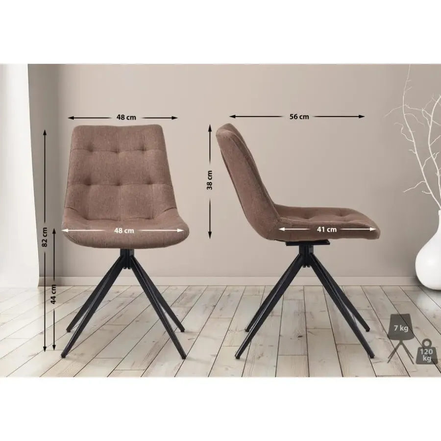 Eetkamerstoelen-CLP Eetkamerstoel Merna zwart Frame - Stof - taupe