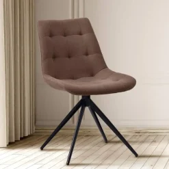 Eetkamerstoelen-CLP Eetkamerstoel Merna zwart Frame - Stof - taupe