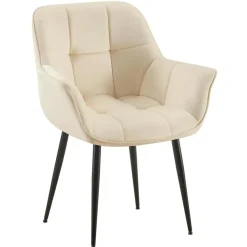 Eetkamerstoelen-CLP Eetkamerstoel Roseville zwart Frame - Fluweel - creme