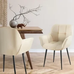Eetkamerstoelen-CLP Eetkamerstoel Roseville zwart Frame - Fluweel - creme
