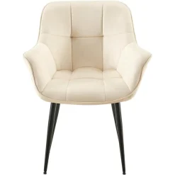 Eetkamerstoelen-CLP Eetkamerstoel Roseville zwart Frame - Fluweel - creme