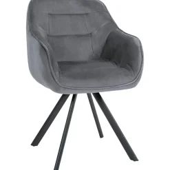 Eetkamerstoelen-CLP Eetkamerstoel Russel zwart Frame - Fluweel - donkergrijs