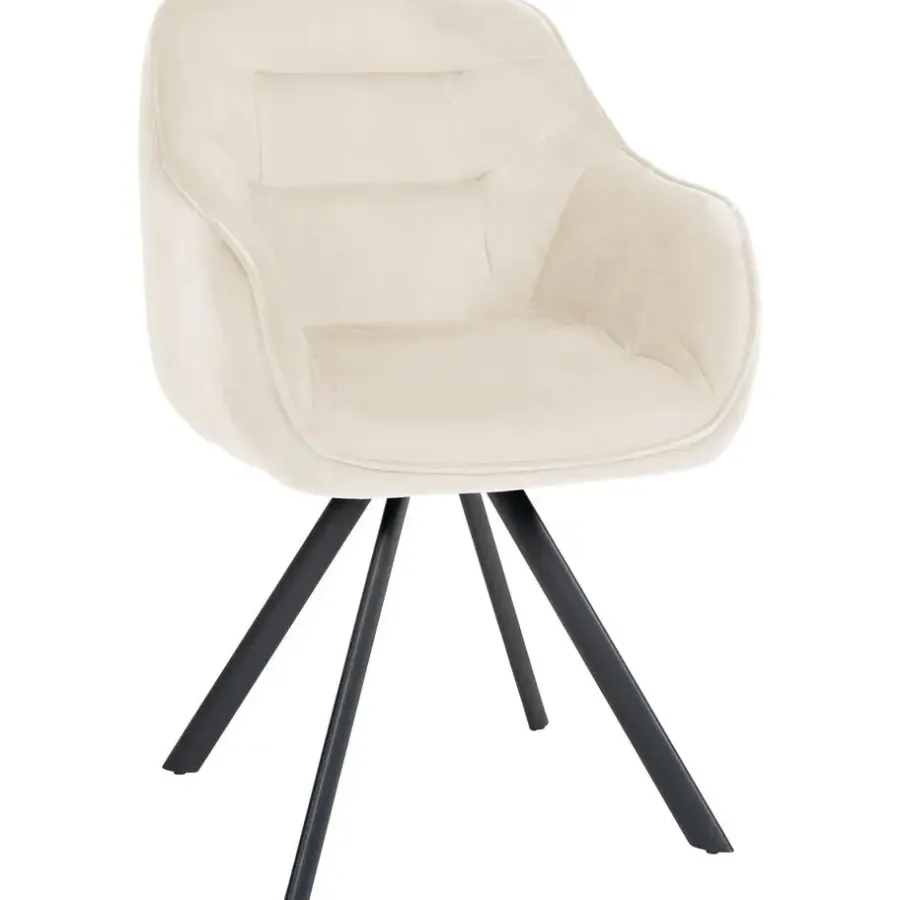 Eetkamerstoelen-CLP Eetkamerstoel Russel zwart Frame - Fluweel - creme