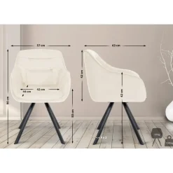 Eetkamerstoelen-CLP Eetkamerstoel Russel zwart Frame - Fluweel - creme