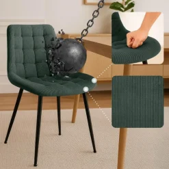 CLP Eetkamerstoel Sardna zwart Frame - Ribstof - groen