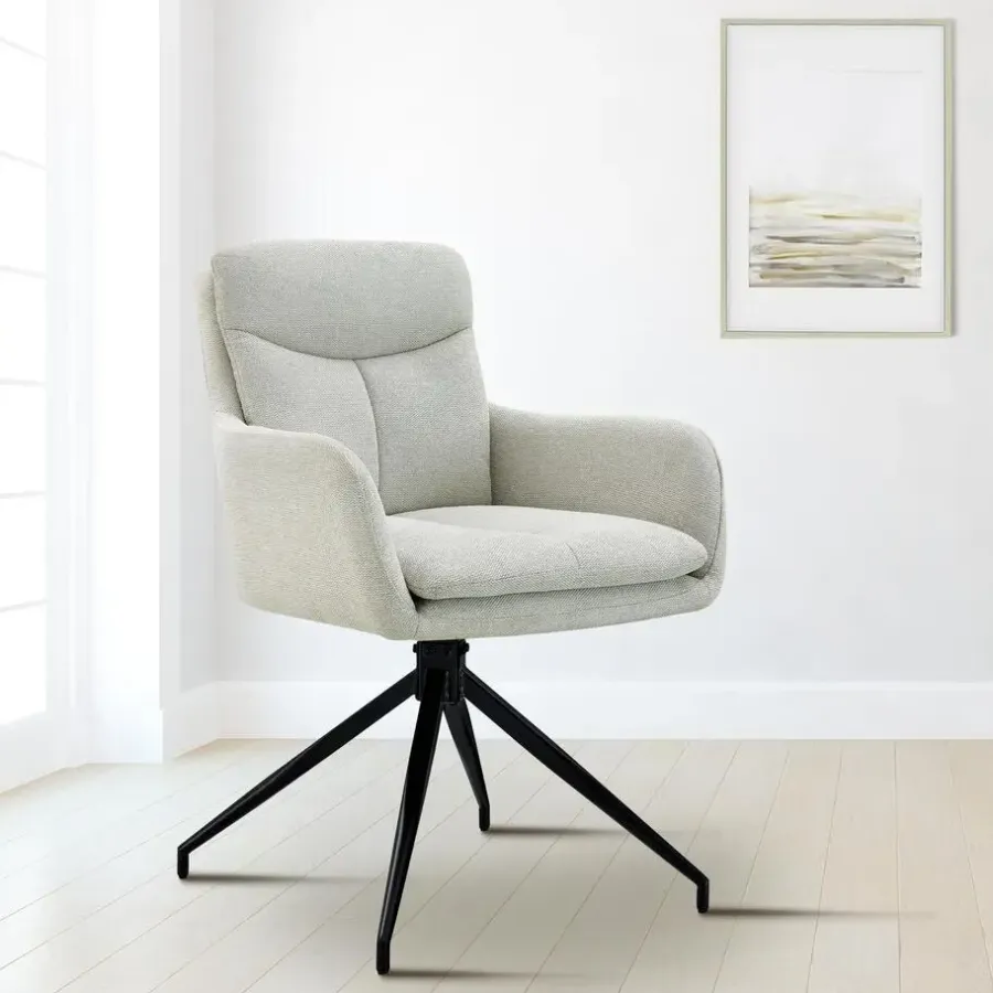 Eetkamerstoelen-CLP Eetkamerstoel Somers zwart Frame - Stof - creme