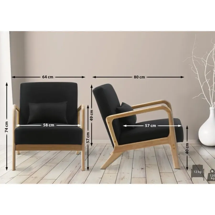 Fauteuils-CLP Fauteuil Hibbing natura Frame - Hout - zwart