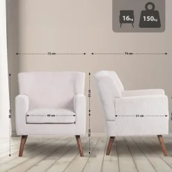 Fauteuils-CLP Fauteuil Kioni bruin Frame - Ribstof - creme