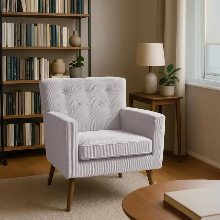 Fauteuils-CLP Fauteuil Kioni bruin Frame - Ribstof - creme