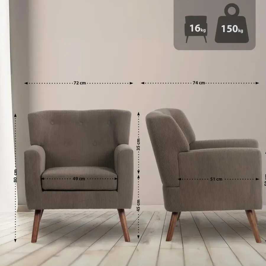 Fauteuils-CLP Fauteuil Kioni bruin Frame - Ribstof - donkerbruin