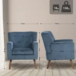 Fauteuils-CLP Fauteuil Kioni bruin Frame - Ribstof - blauw
