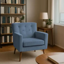 Fauteuils-CLP Fauteuil Kioni bruin Frame - Ribstof - blauw