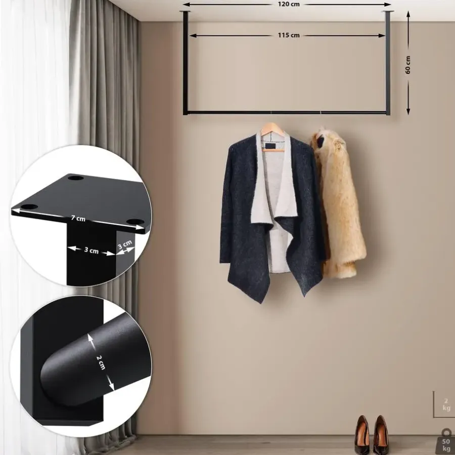 Kledingrekken|Kledingrekken-CLP Kledingrek Fenton 60x120x7 cm - zwart