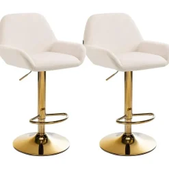 Barkrukken-CLP Set van 2 Barkruk Braga goud Frame - Fluweel - creme