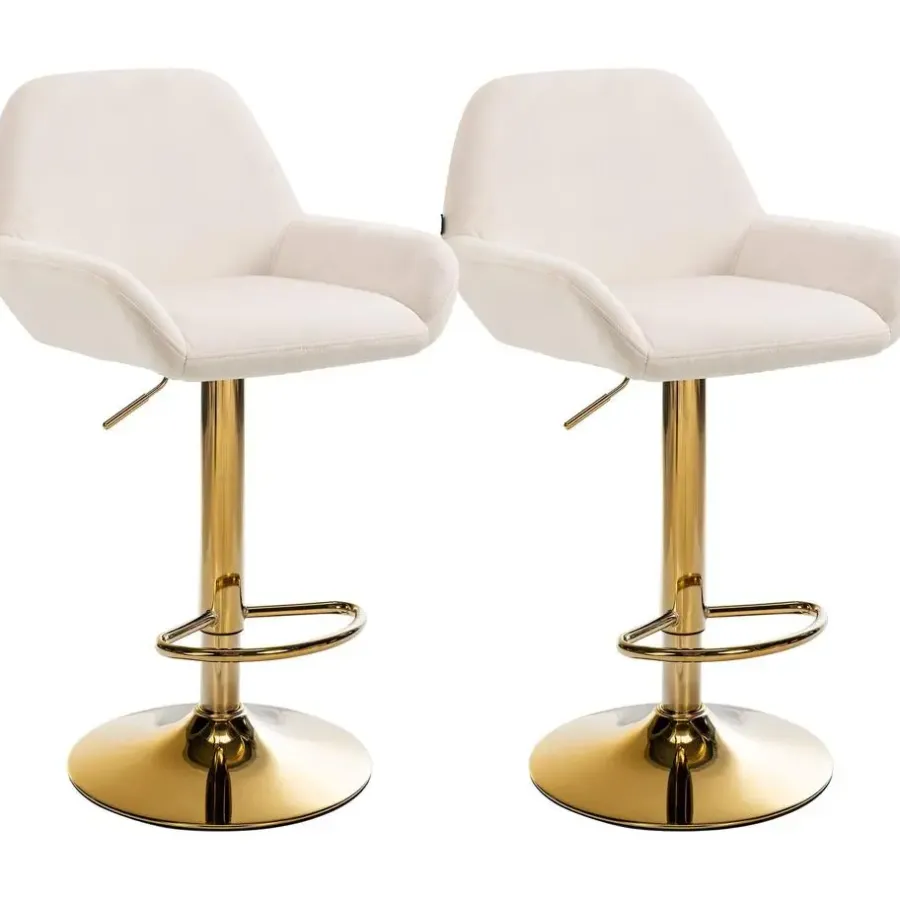 Barkrukken-CLP Set van 2 Barkruk Braga goud Frame - Fluweel - creme