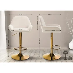 Barkrukken-CLP Set van 2 Barkruk Braga goud Frame - Fluweel - creme